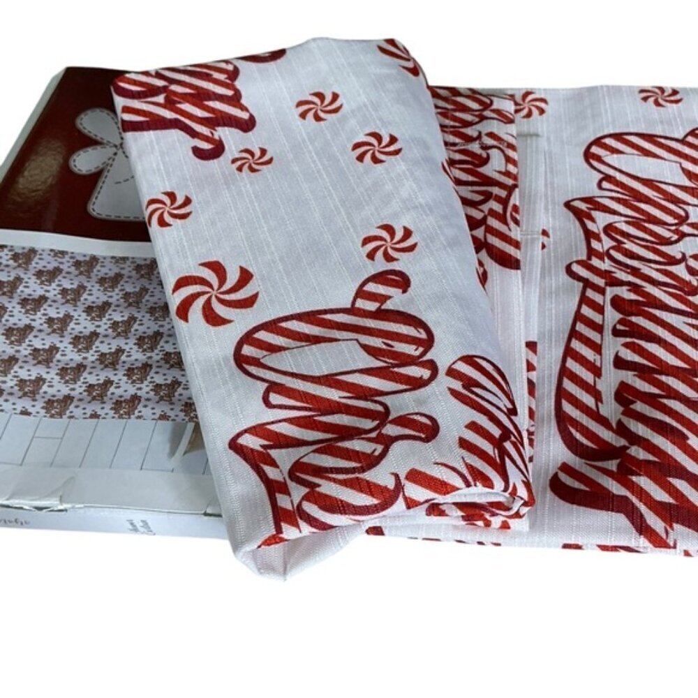 Christmas Candy Cane Shower Curtain Holiday XMas Fabric 70 x 72 in Red White - Picture 4 of 16